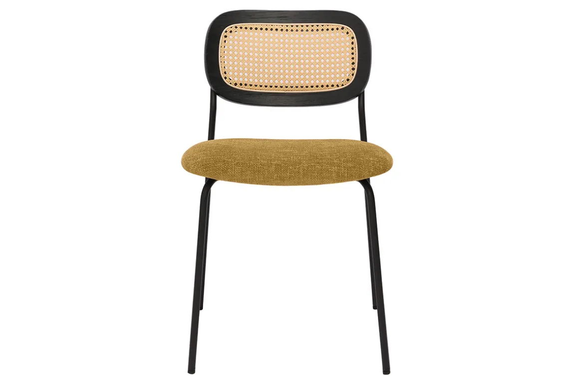 Miliboo Chaise Design-Chaises design en tissu effet velours texturé bronze, métal noir et cannage rotin (lot de 2) MIRANDA