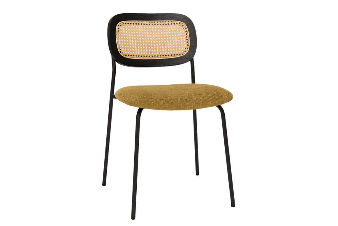 Miliboo Chaise Design-Chaises design en tissu effet velours texturé bronze, métal noir et cannage rotin (lot de 2) MIRANDA