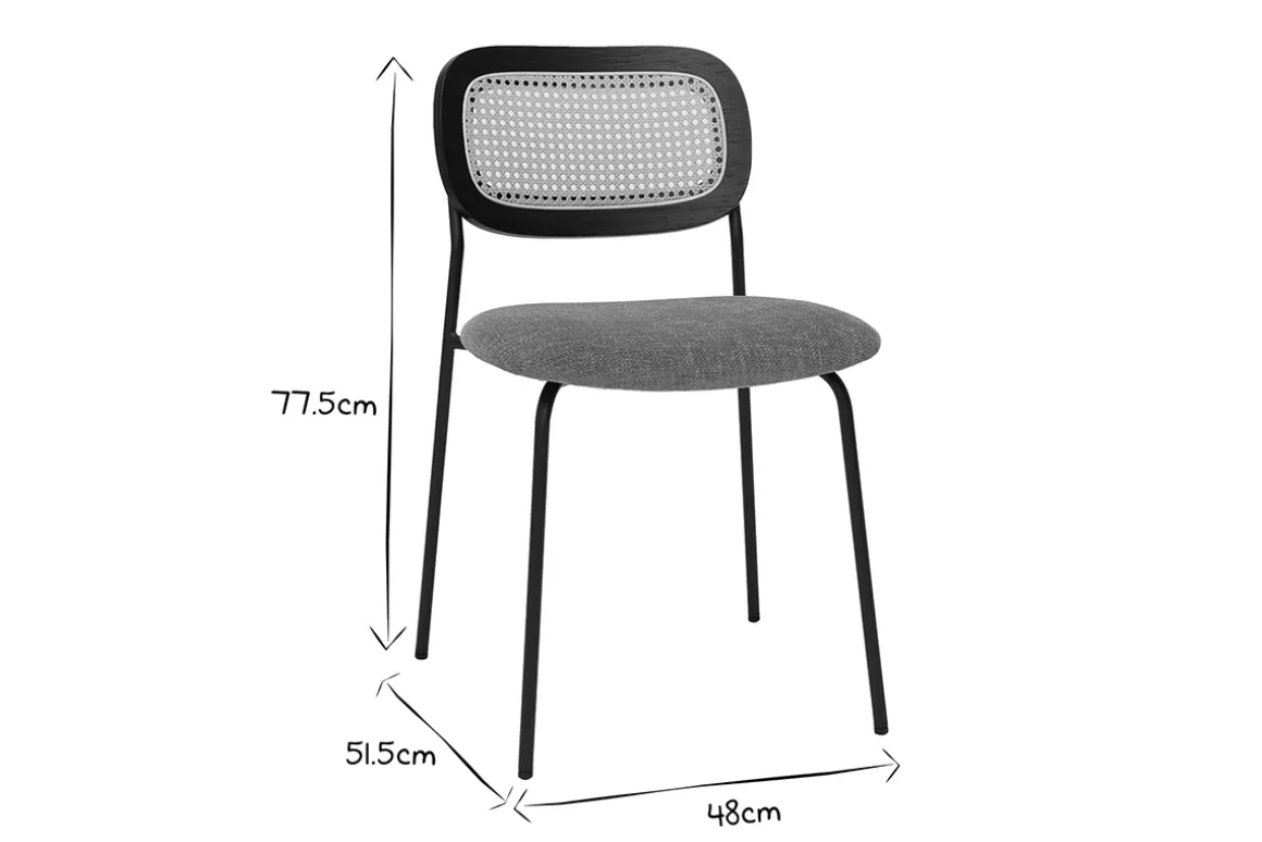 Miliboo Chaise Design-Chaises design en tissu effet velours texturé bronze, métal noir et cannage rotin (lot de 2) MIRANDA