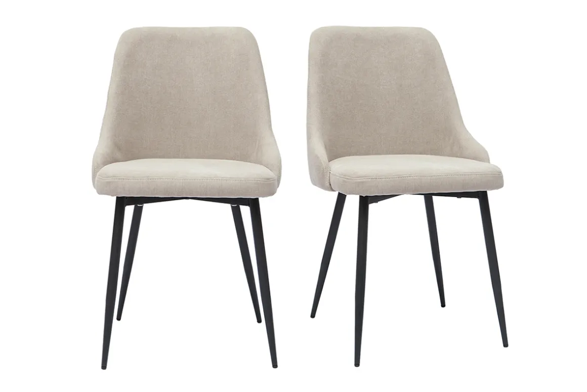 Miliboo Chaise Design-Chaises design en tissu effet velours beige naturel et métal noir (lot de 2) CULT