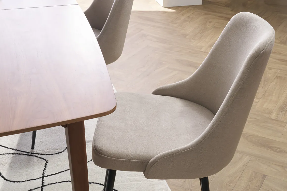 Miliboo Chaise Design-Chaises design en tissu effet velours beige naturel et métal noir (lot de 2) CULT