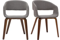 Miliboo Chaise Design-Chaises design en tissu gris et pieds en bois foncé noyer (lot de 2) SLAM