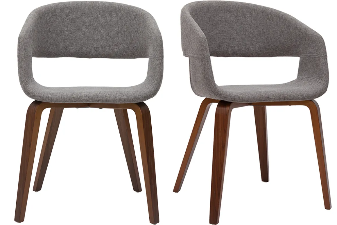 Miliboo Chaise Design-Chaises design en tissu gris et pieds en bois foncé noyer (lot de 2) SLAM
