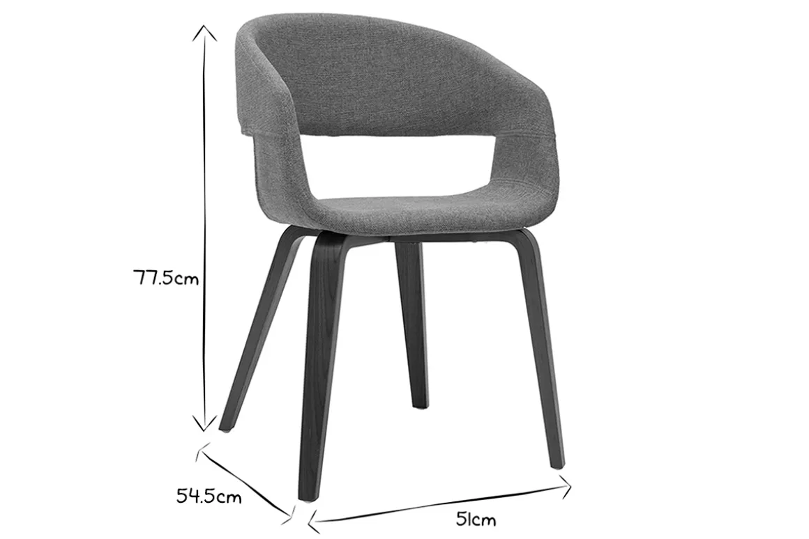 Miliboo Chaise Design-Chaises design en tissu gris et pieds en bois foncé noyer (lot de 2) SLAM