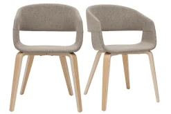 Miliboo Chaise Design-Chaises design en tissu taupe et bois clair (lot de 2) SLAM