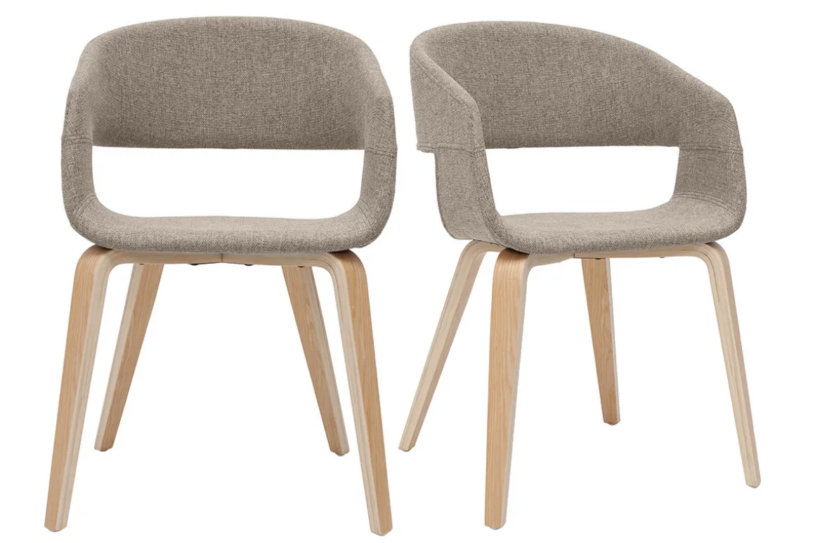 Miliboo Chaise Design-Chaises design en tissu taupe et bois clair (lot de 2) SLAM
