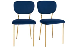 Miliboo Chaise Design-Chaises design en tissu velours bleu foncé et métal doré (lot de 2) LEPIDUS