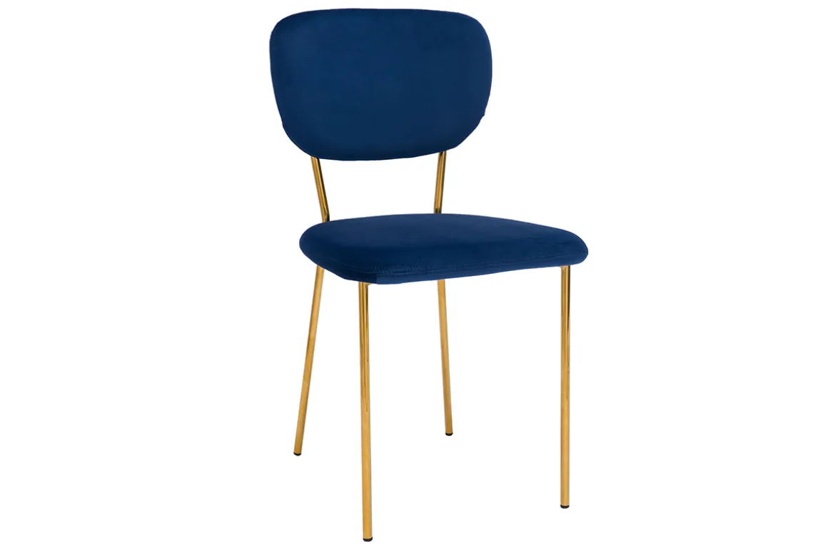 Miliboo Chaise Design-Chaises design en tissu velours bleu foncé et métal doré (lot de 2) LEPIDUS