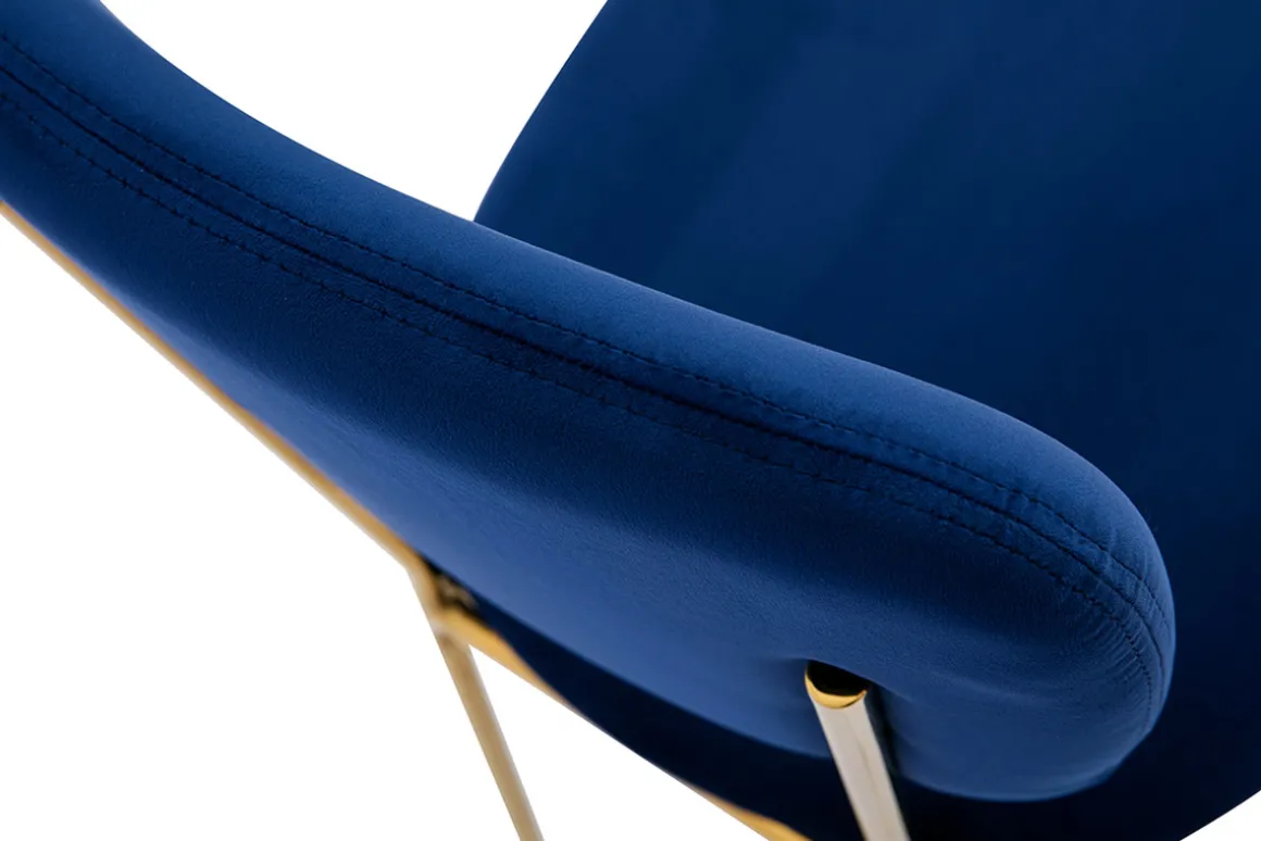 Miliboo Chaise Design-Chaises design en tissu velours bleu foncé et métal doré (lot de 2) LEPIDUS