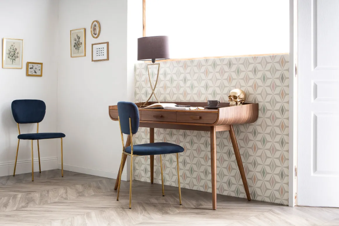 Miliboo Chaise Design-Chaises design en tissu velours bleu foncé et métal doré (lot de 2) LEPIDUS