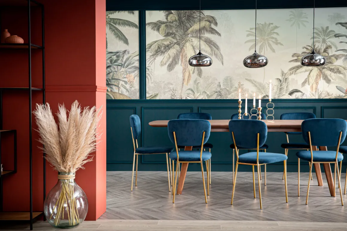 Miliboo Chaise Design-Chaises design en tissu velours bleu foncé et métal doré (lot de 2) LEPIDUS