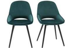 Miliboo Chaise Design-Chaises design en tissu velours bleu pétrole et métal noir (lot de 2) BODEGA