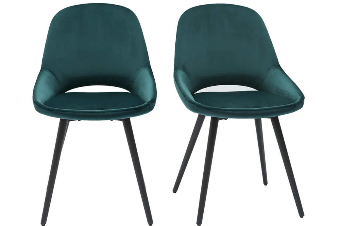 Miliboo Chaise Design-Chaises design en tissu velours bleu pétrole et métal noir (lot de 2) BODEGA