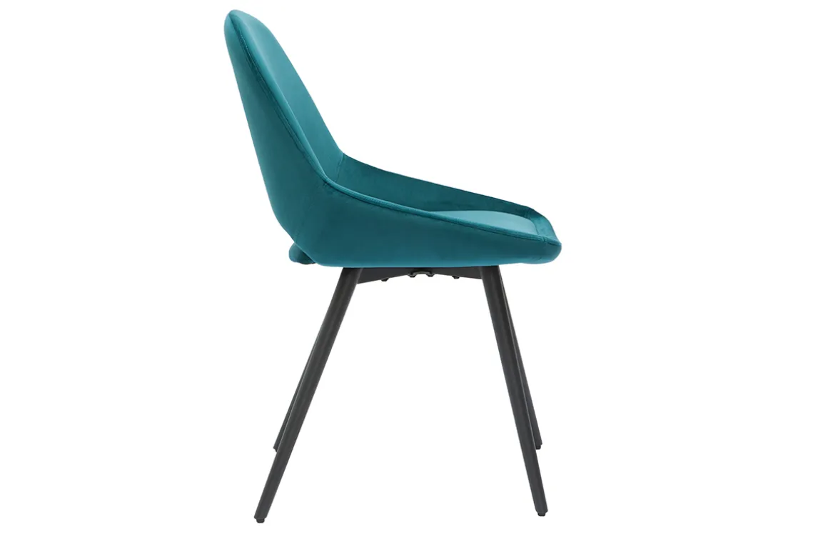 Miliboo Chaise Design-Chaises design en tissu velours bleu pétrole et métal noir (lot de 2) BODEGA