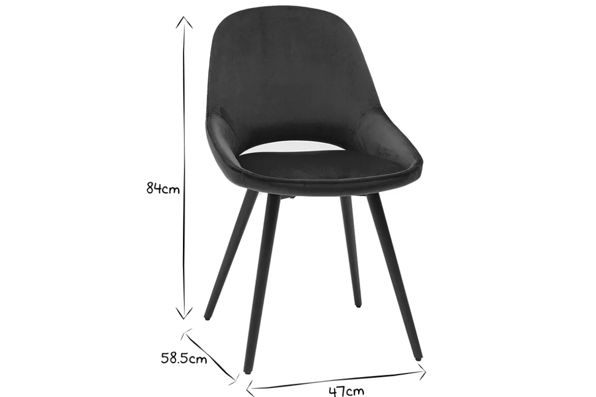 Miliboo Chaise Design-Chaises design en tissu velours bleu pétrole et métal noir (lot de 2) BODEGA