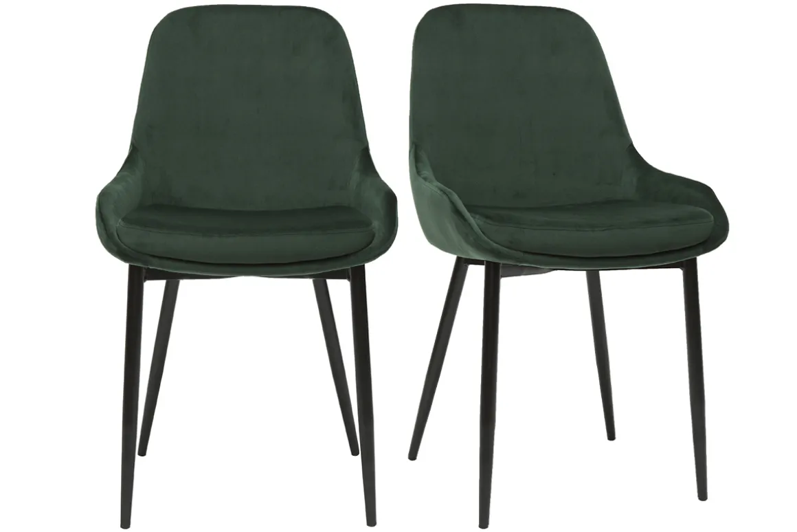 Miliboo Chaise Design-Chaises design en tissu velours vert foncé et métal noir (lot de 2) HOLO