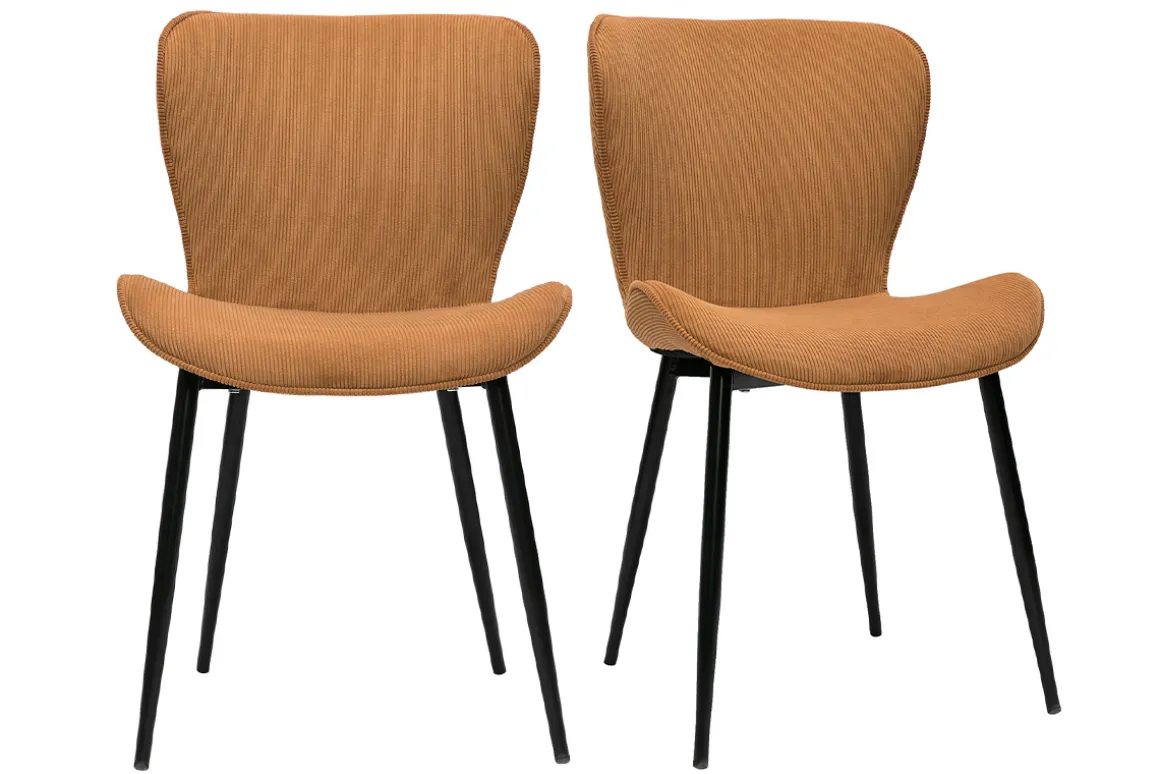 Miliboo Chaise Design-Chaises design en tissu velours côtelé jaune curry et métal noir (lot de 2) ADDICT