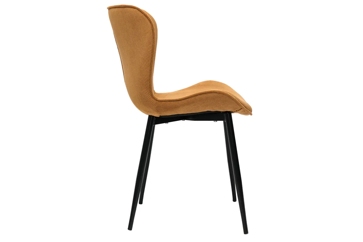 Miliboo Chaise Design-Chaises design en tissu velours côtelé jaune curry et métal noir (lot de 2) ADDICT