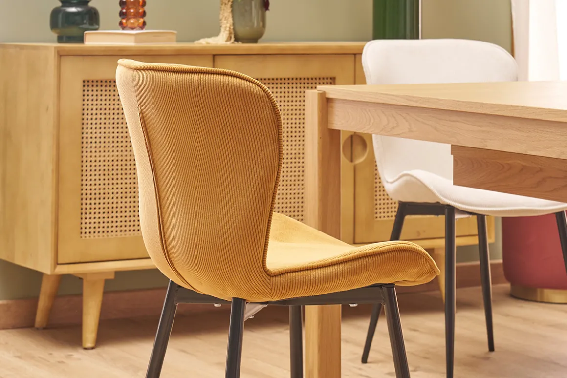 Miliboo Chaise Design-Chaises design en tissu velours côtelé jaune curry et métal noir (lot de 2) ADDICT