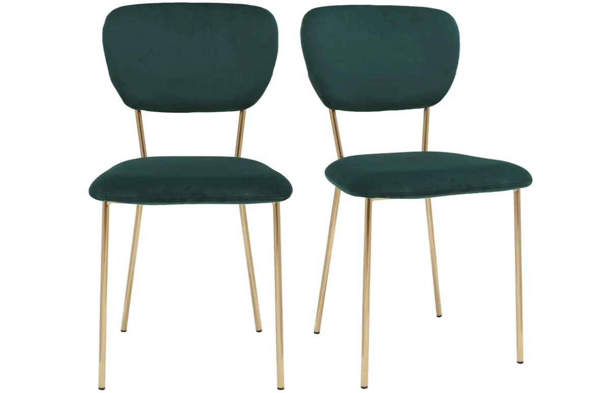 Miliboo Chaise Design-Chaises design en tissu velours gaufré vert foncé et métal doré (lot de 2) LEPIDUS