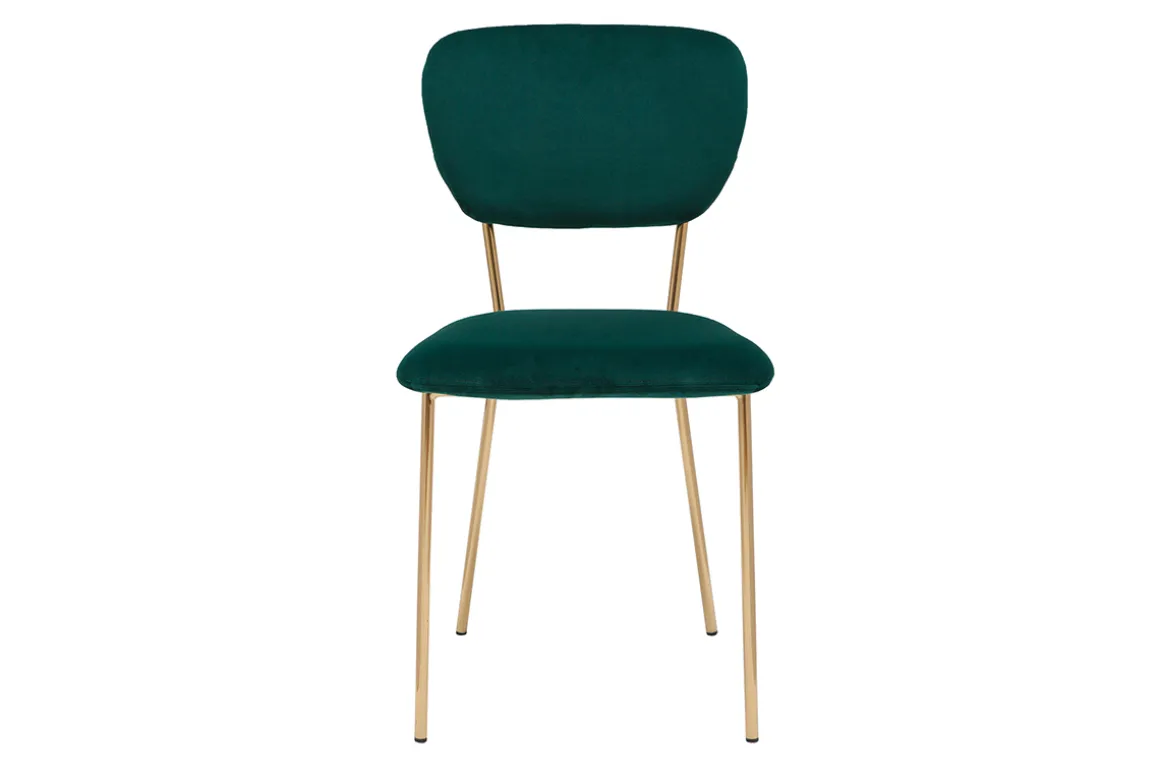 Miliboo Chaise Design-Chaises design en tissu velours gaufré vert foncé et métal doré (lot de 2) LEPIDUS