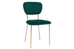 Miliboo Chaise Design-Chaises design en tissu velours gaufré vert foncé et métal doré (lot de 2) LEPIDUS