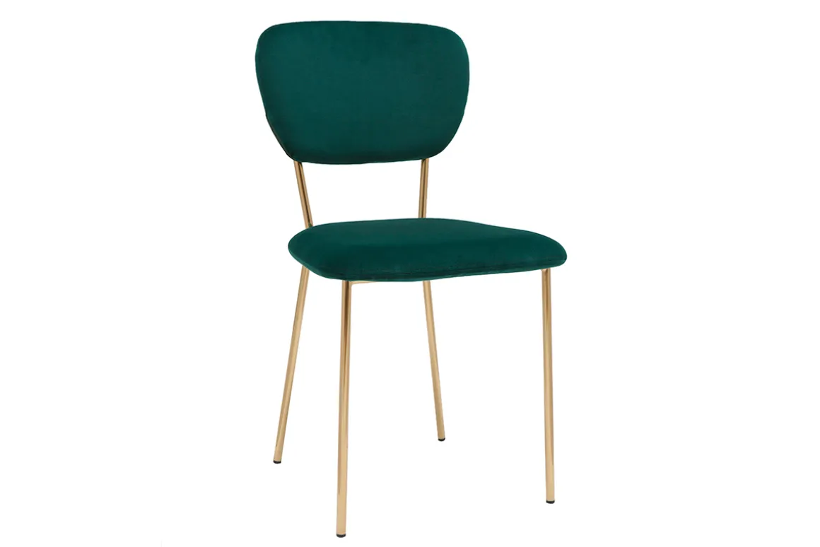 Miliboo Chaise Design-Chaises design en tissu velours gaufré vert foncé et métal doré (lot de 2) LEPIDUS