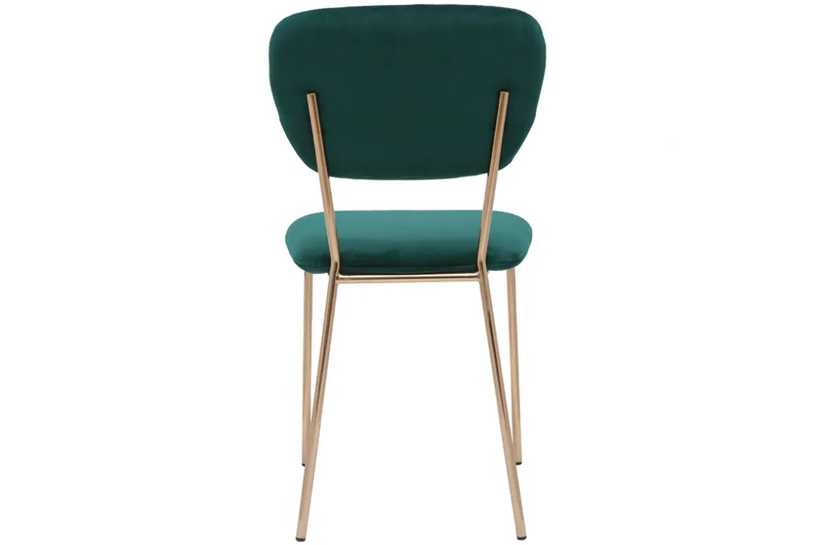 Miliboo Chaise Design-Chaises design en tissu velours gaufré vert foncé et métal doré (lot de 2) LEPIDUS