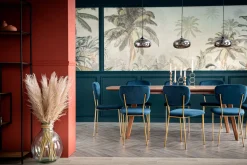 Miliboo Chaise Design-Chaises design en tissu velours gaufré vert foncé et métal doré (lot de 2) LEPIDUS