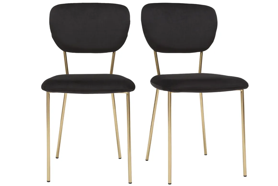 Miliboo Chaise Design-Chaises design en tissu velours noir et métal doré (lot de 2) LEPIDUS