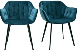 Miliboo Chaise Design-Chaises design en tissu velours bleu pétrole et métal noir (lot de 2) BURTON