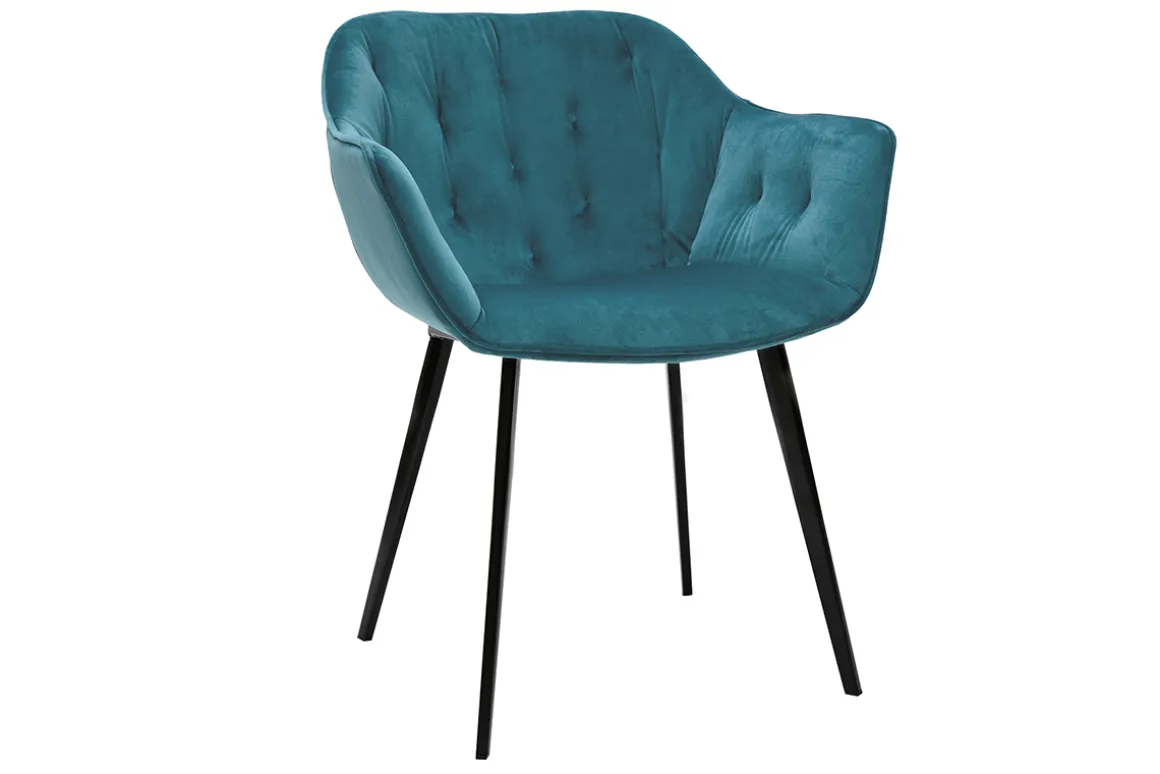 Miliboo Chaise Design-Chaises design en tissu velours bleu pétrole et métal noir (lot de 2) BURTON