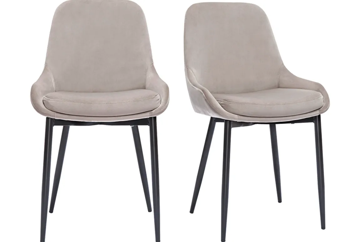 Miliboo Chaise Design-Chaises design en tissu velours taupe et métal noir (lot de 2) HOLO