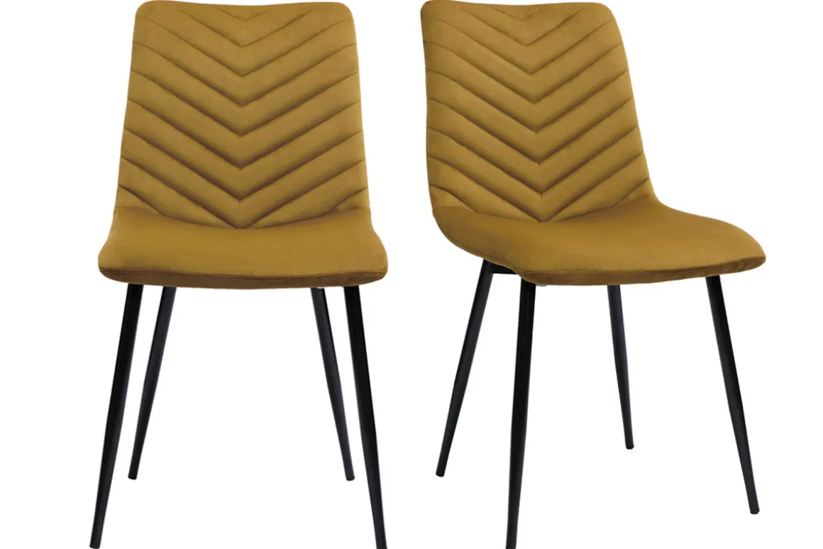 Miliboo Chaise Design-Chaises design en tissu velours bronze et métal noir (lot de 2) PUMPKIN