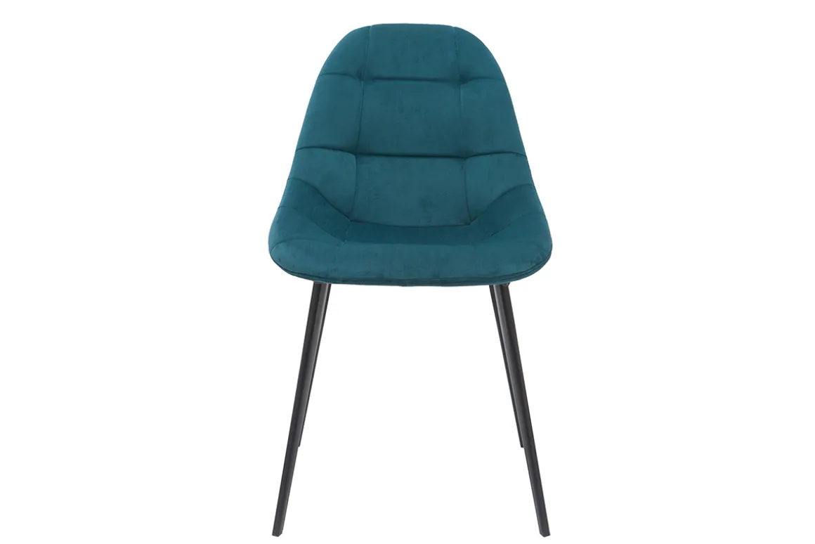 Miliboo Chaise Design-Chaises design en tissu velours bleu pétrole et métal noir (lot de 2) COX