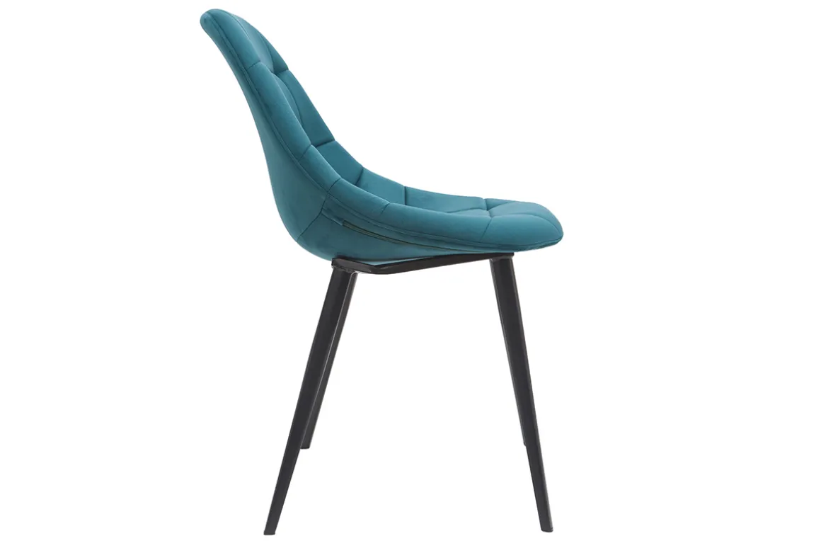 Miliboo Chaise Design-Chaises design en tissu velours bleu pétrole et métal noir (lot de 2) COX