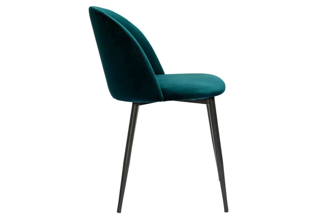 Miliboo Chaise Design-Chaises design en tissu velours bleu pétrole et métal noir (lot de 2) CELESTE