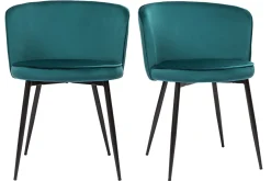 Miliboo Chaise Design-Chaises design en tissu velours bleu pétrole et métal noir (lot de 2) SERIF