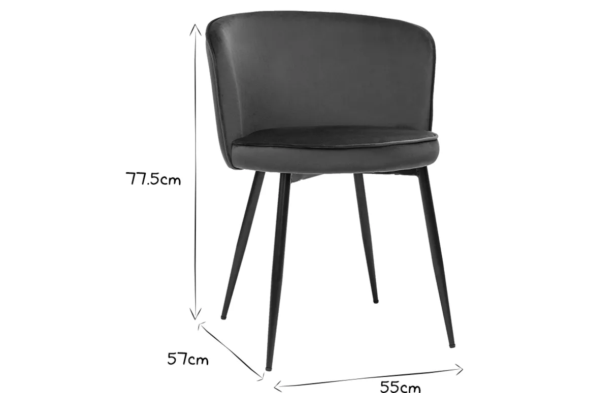 Miliboo Chaise Design-Chaises design en tissu velours bleu pétrole et métal noir (lot de 2) SERIF