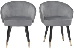 Miliboo Chaise Design-Chaises design en tissu velours gris, bois noir et métal doré (lot de 2) BRIZO