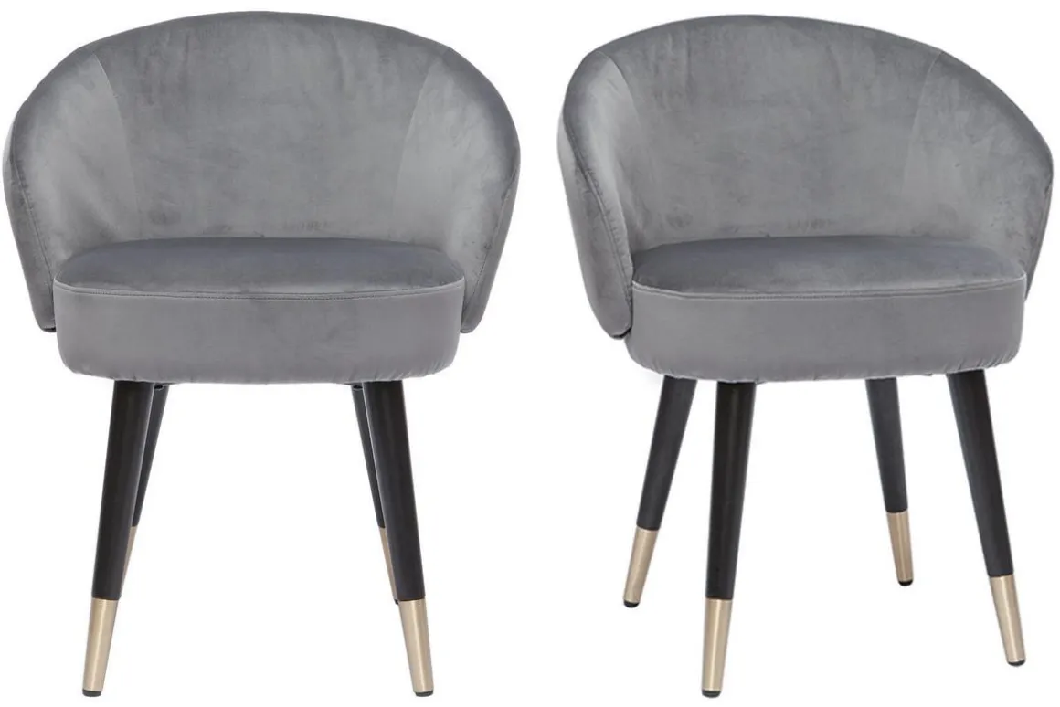 Miliboo Chaise Design-Chaises design en tissu velours gris, bois noir et métal doré (lot de 2) BRIZO