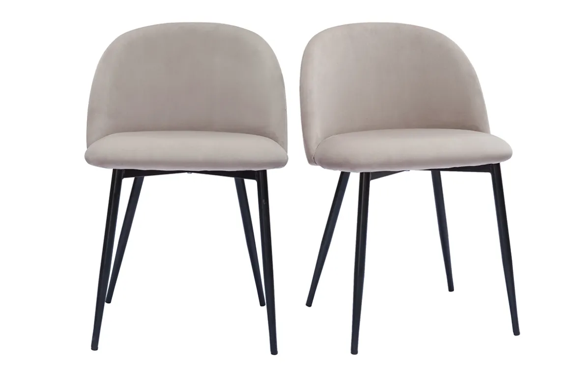 Miliboo Chaise Design-Chaises design en tissu velours taupe et métal noir (lot de 2) CELESTE