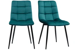 Miliboo Chaise Design-Chaises design en tissu velours bleu canard et métal noir (lot de 2) MAXWELL