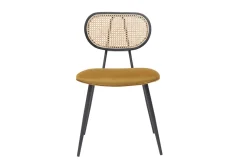 Miliboo Chaise Design-Chaises design en tissu velours bronze, métal noir et cannage rotin naturel (lot de 2) TOLMA