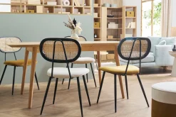 Miliboo Chaise Design-Chaises design en tissu velours bronze, métal noir et cannage rotin naturel (lot de 2) TOLMA