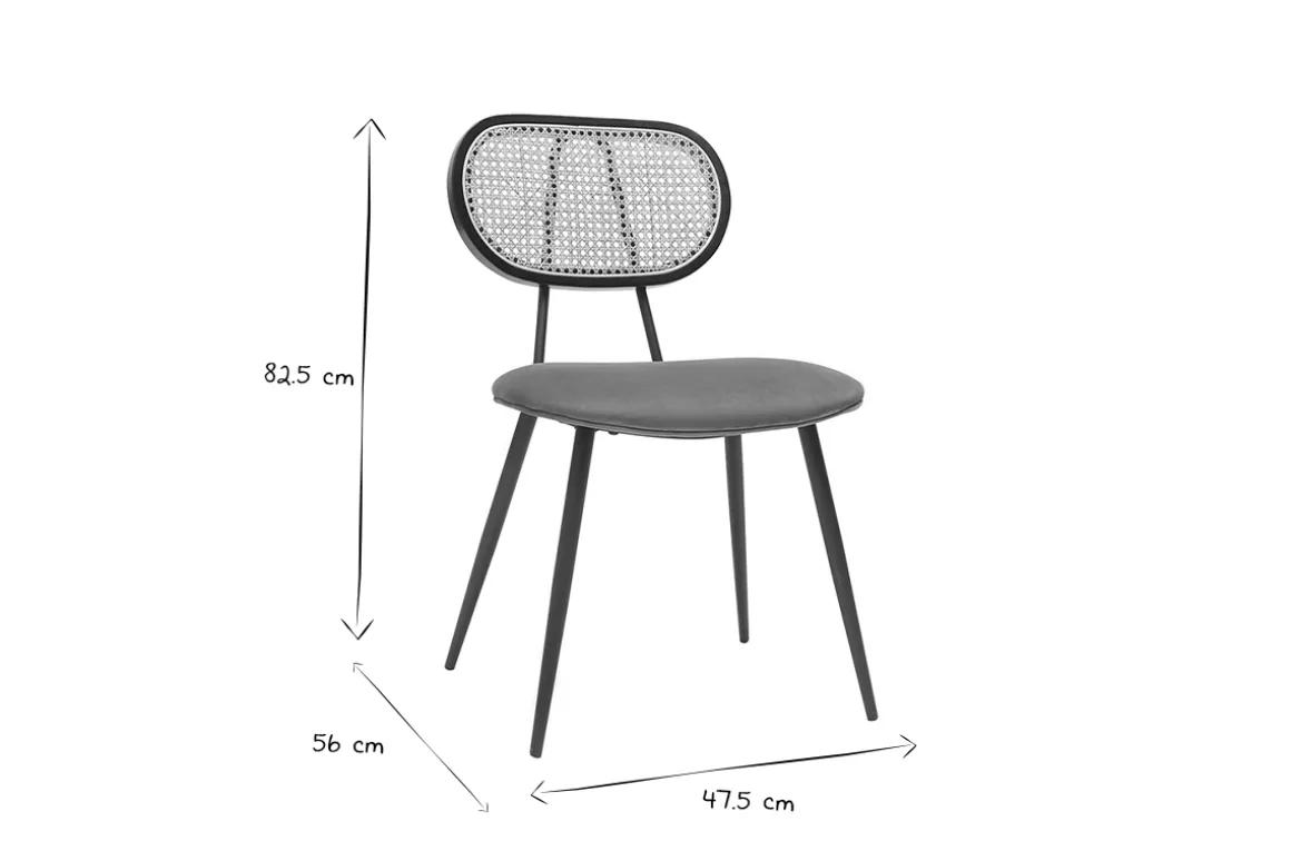 Miliboo Chaise Design-Chaises design en tissu velours bronze, métal noir et cannage rotin naturel (lot de 2) TOLMA