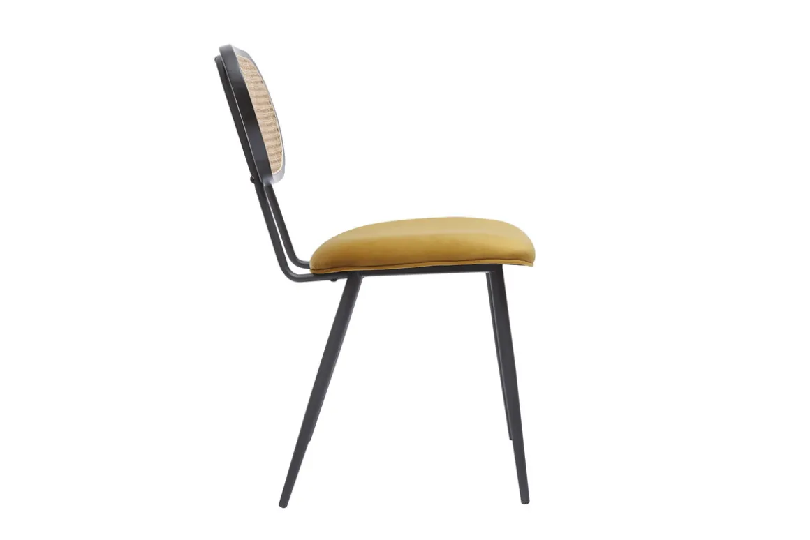 Miliboo Chaise Design-Chaises design en tissu velours bronze, métal noir et cannage rotin naturel (lot de 2) TOLMA