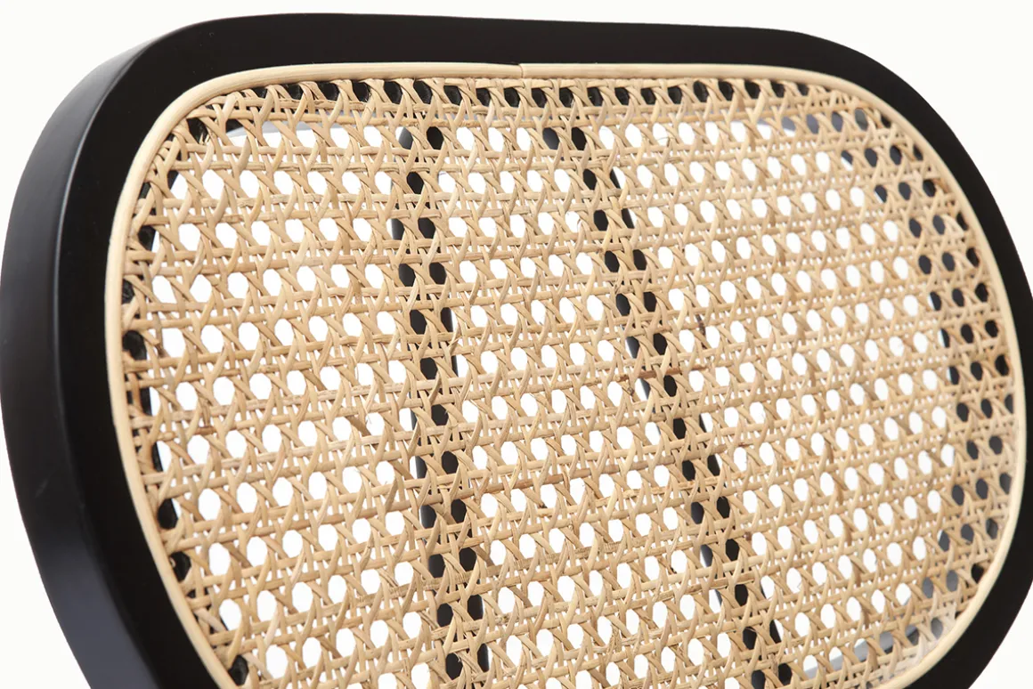 Miliboo Chaise Design-Chaises design en tissu velours bronze, métal noir et cannage rotin naturel (lot de 2) TOLMA