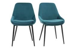 Miliboo Chaise Design-Chaises design en tissu velours bleu pétrole et métal noir (lot de 2) HOLO
