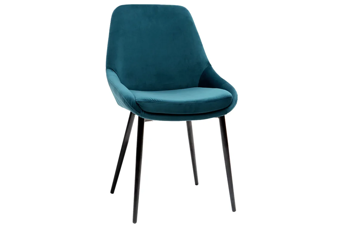 Miliboo Chaise Design-Chaises design en tissu velours bleu pétrole et métal noir (lot de 2) HOLO